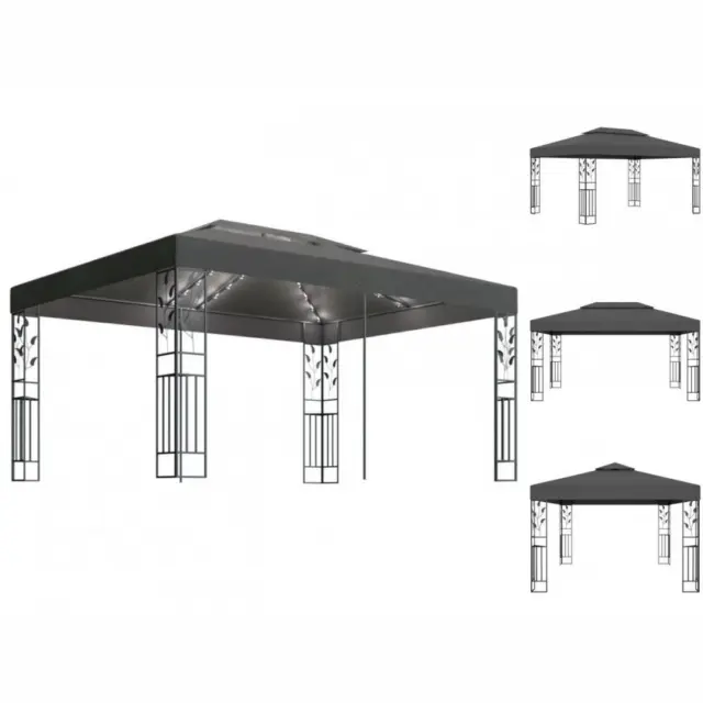 Pavillon Gartenzelt Mit Doppeldach & LED-Lichterkette 3x4 M Anthrazit