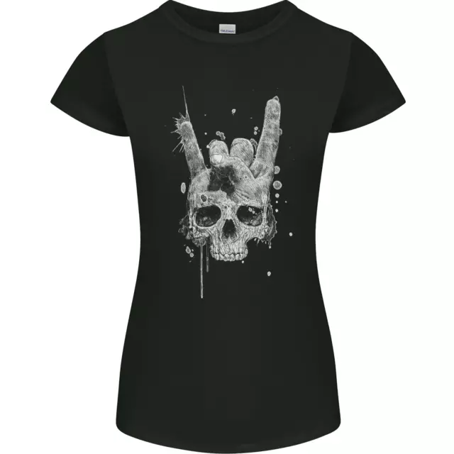 Rock n Roll Music Salute Skull Biker Gothic Womens Petite Cut T-Shirt