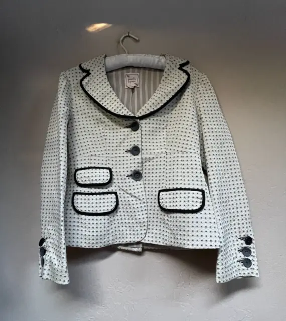 Nanette Lepore Womens Size 6 White/Black Polka Dot Three-Button Blazer Lined