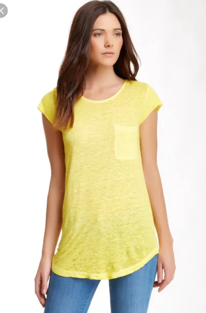 JOIE Rancher D. Linen Pocket Tee Shirt Top S in Yellow $128