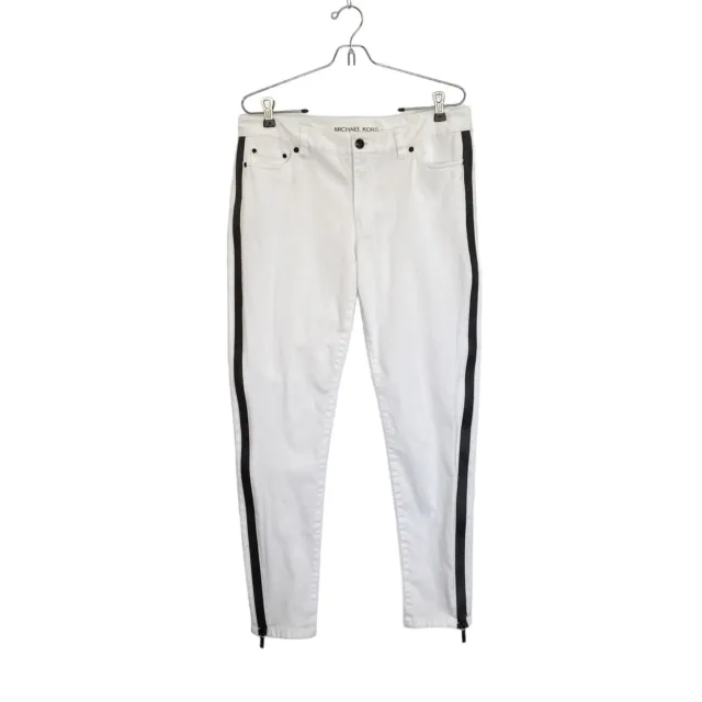 Michael Kors Jeans Womens Size 10 White/Black Tuxedo Full Zip Legs 28" Inseam