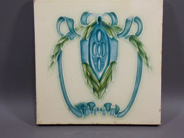 Antique Art Nouveau Majolica Tile 19th Tube-lined