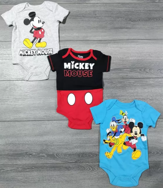 Mickey Mouse Bodysuits 0-3 Months Baby Boys Disney Outfit 3-Pack Creepers