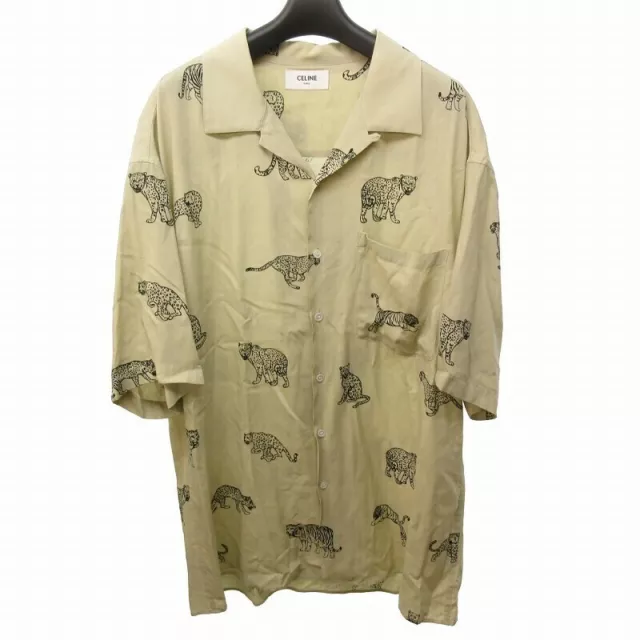 Celine Hawaiian Shirt Aloha Animal Leopard Rayon Short Sleeve Men's Size 37