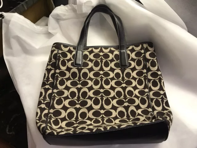 Coach Vintage Monogram Wool Tote With Black Leather Trim