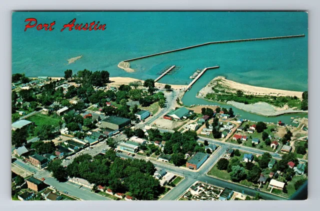 Port Austin MI-Michigan, Aerial View of Town, Vintage Postcard