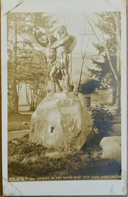 Portland Oregon Native American Sculpture Antique RPPC Real Photo Postcard