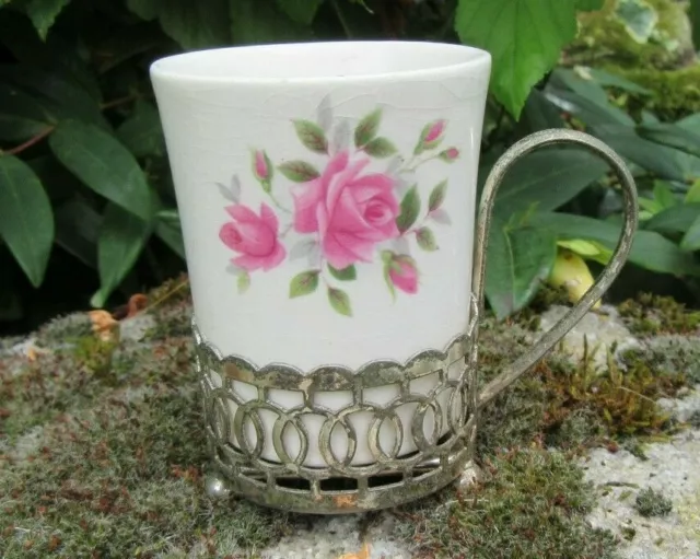 Enoch Wedgwood Porcelain Espresso/ Small Coffee Cup  Roses & Silver Holder