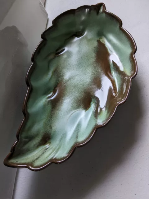 Frankoma Prairie Green Leaf Dish Bowl 226 Plainsman Large Footed USA Art Pottery
