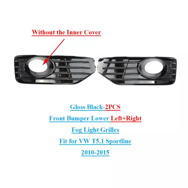 Pair Fog Light Grille Cover Insert For VW T5 T5.1 Sportline 10-15 Gloss Black UK