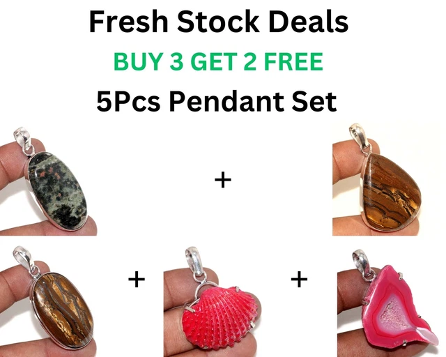 Ocean Jasper Tiger Eye, Slice 5Pcs Pendant Combo Set 2-2-2.3-1.7-2" GW
