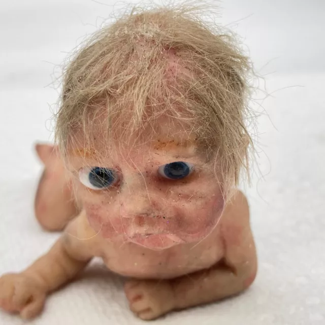 Reborn Realistic Ugly Dirty Girl Baby Doll newborn creepy cute blonde 4"