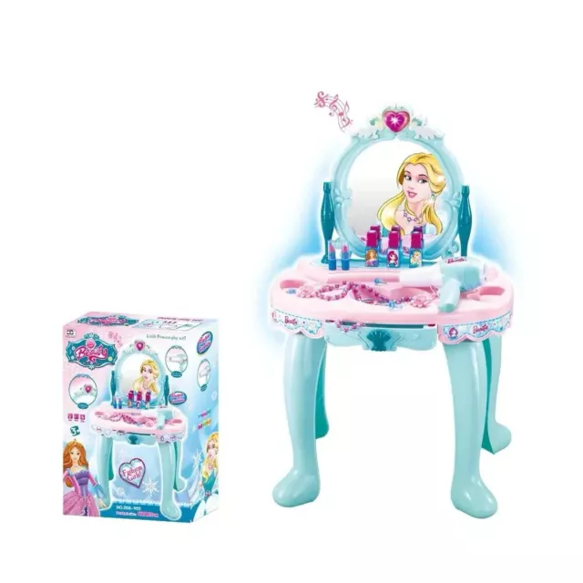 Girls Blue Vanity Table Kids Dressing table Makeup Toy Pretend Play Kids Gifts