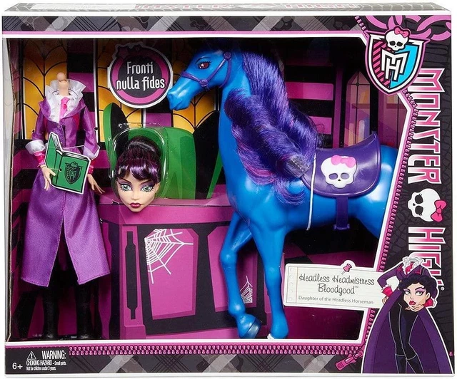 MONSTER HIGH HEADLESS Headmistress Bloodgood Doll and Nightmare Horse