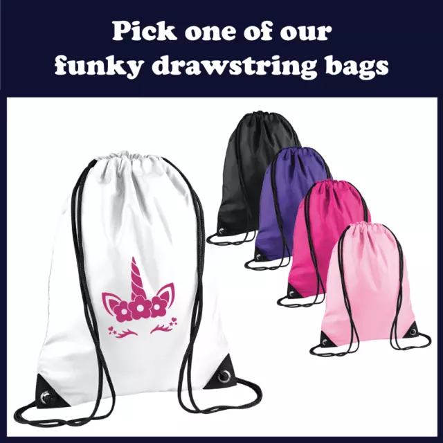 Personalised Unicorn Bag Drawstring School PE Girls Any Name Kids Swim Gym Kit