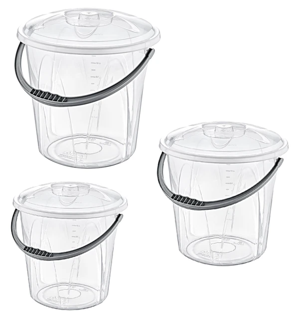 SMALL LARGE CLEAR Plastic Bucket With Lid Storage Container Box Bin Tub
