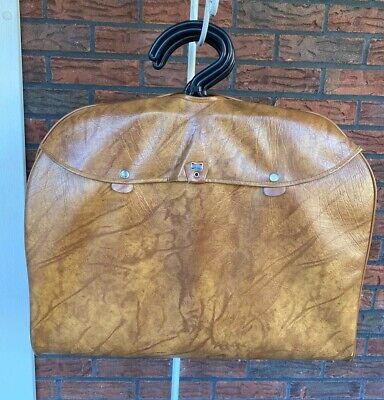 Vintage American Tourister Garment Suit Bag Faux Leather Brown Hangers Cover VTG 2