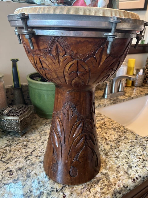 Wood Carved Darbuka, Dumbek Hand Drum Percussion . Ornate .classic.
