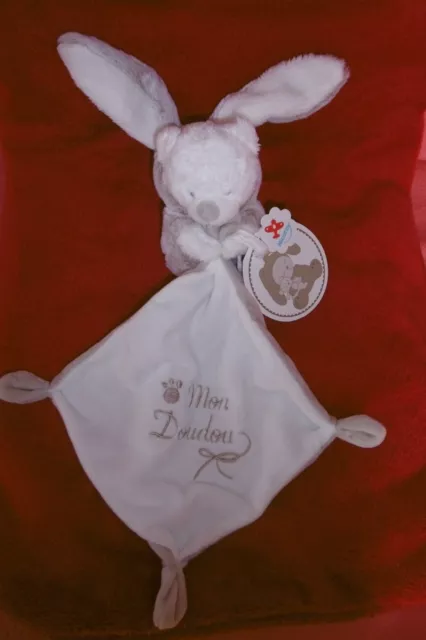 Doudou Peluche Nicotoy Ours Blanc Déguisé en Lapin Beige  Mon Doudou Neuf