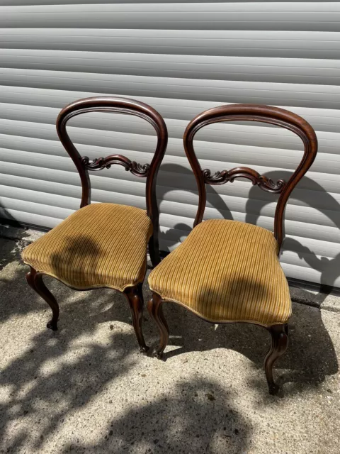 2 Balloon back Dining Room Chairs Mahogany, Cabriole Legs, Victorian VGC