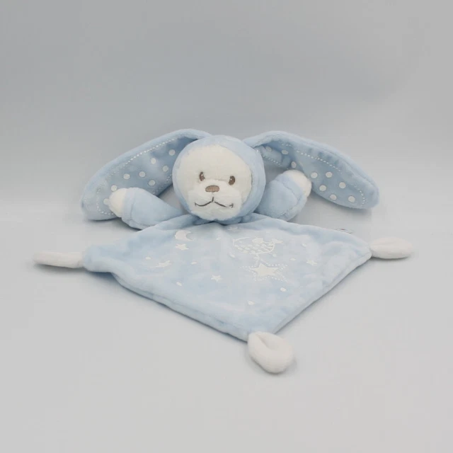 Doudou luminescent plat ours lapin blanc bleu oiseau étoiles NICOTOY SIMBA TOYS