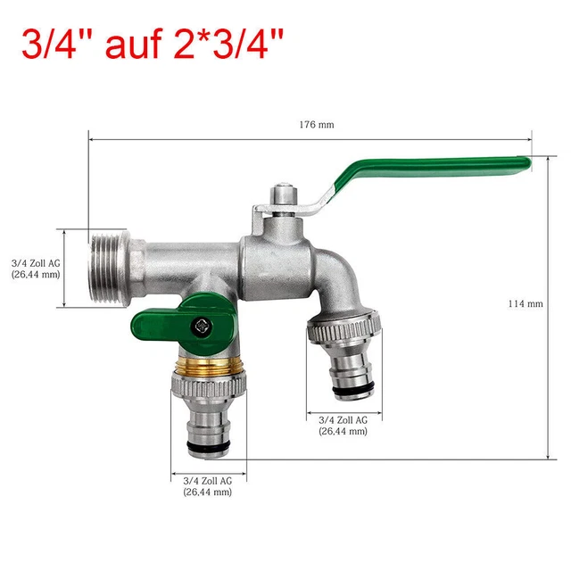 Doppel Wasserhahn Garten 1/2, 3/4 Zoll Anschluss Kugelhahn Messing Auslaufhahn D