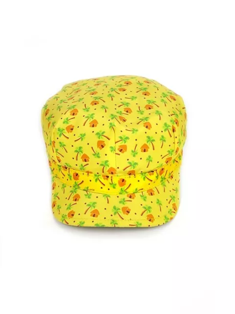 Prada NWT Unisex Yellow Palm Trees Print Silk Adjustable Hat Cap M Retail $340