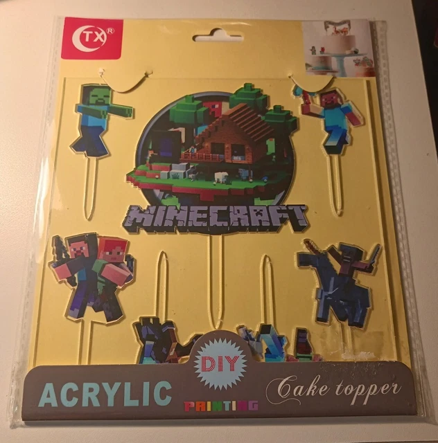 MINECRAFT HAPPY BIRTHDAY 7Piece Acrylic Cake Topper Cupcake Party