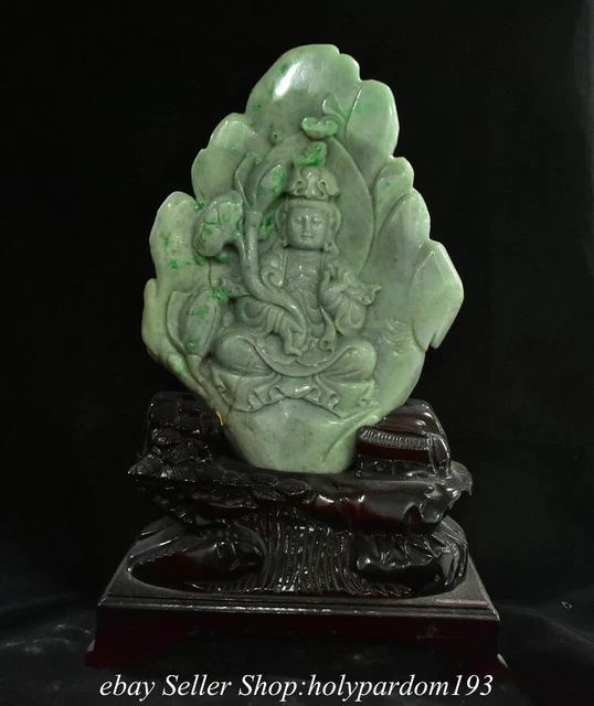 17.2" Old Chinese Natural Emerald Jade jadeite Carved Guan yin Goddess Statue