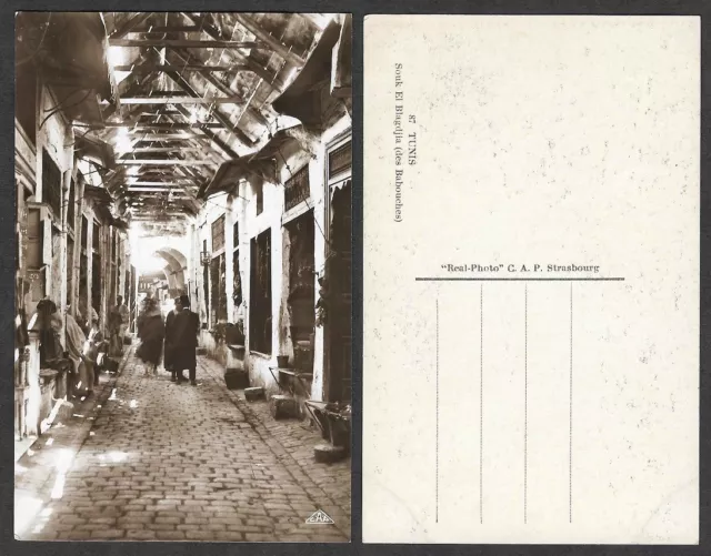 Old Tunisia Real Photo Postcard - Tunis - Souk el Blagdjia, Babouches, Shoes