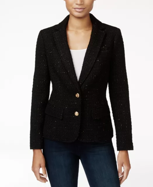 Maison Jules Women's Metallic-Detail Boucle Blazer Black Combo, X-Small XS