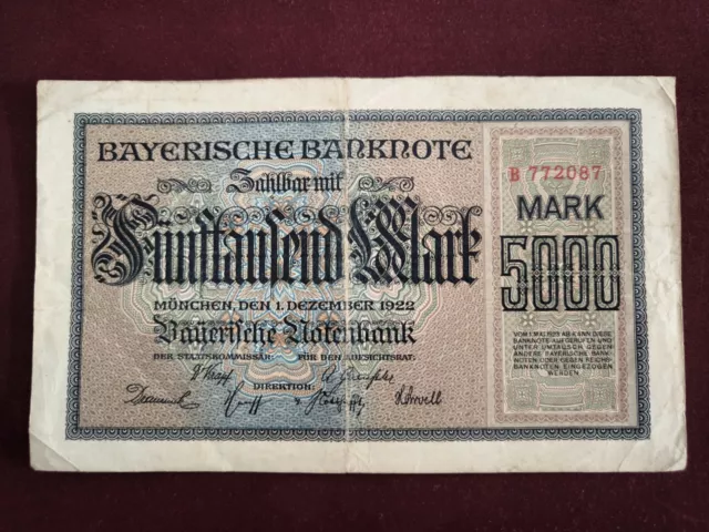 Deutsche Reichsbanknote 5000 Mark 1922 Bayern