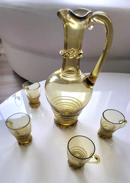 Schnaps-/Likörset Waldglas antik, Karaffe + 4 Gläser 3