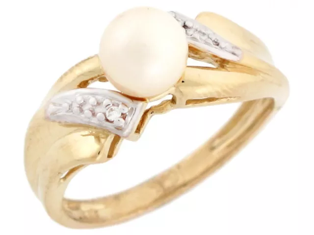 10k or 14k Solid Gold CZ & Freshwater Cultured Pearl Fancy Womens Ring Jewelry