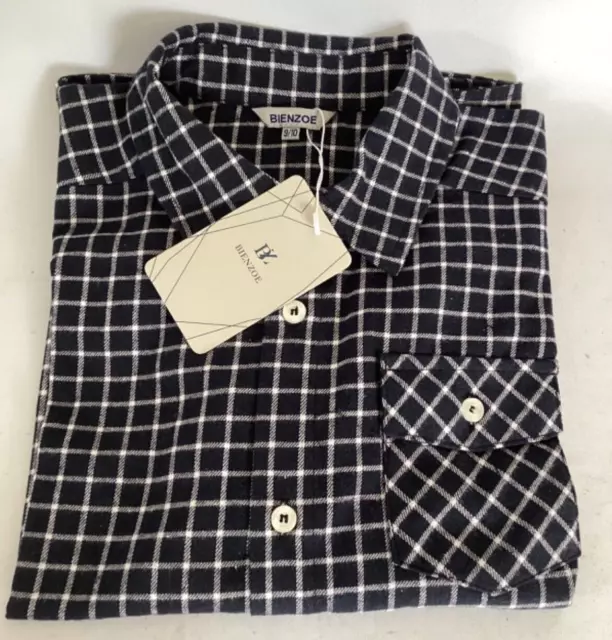 Camicia a quadri blu navy calda in flanella bottoni manica lunga 9-10 anni nuova