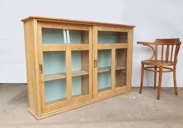 Vintage Sliding Door Pine School ,Studio Cabinet ,Bookcase