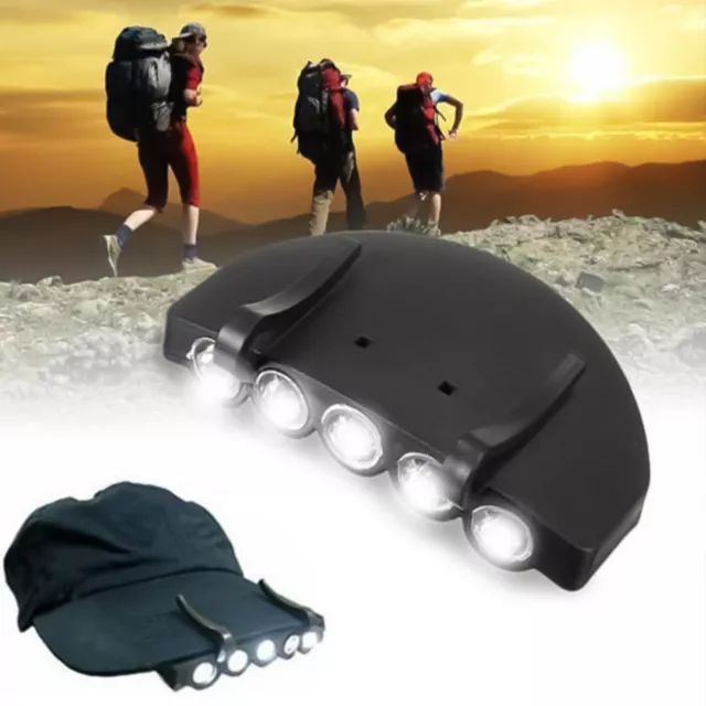 5 LED Clip On Hat Head Lamp Headlight Hat Cap Light Flashlight Fishing Camping