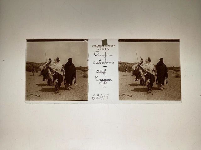 SAHARA CHEF HOGGAR 1890 PLAQUE VERRE 45x107 VUE STEREOSCOPIQUE VERASCOPE RICHARD