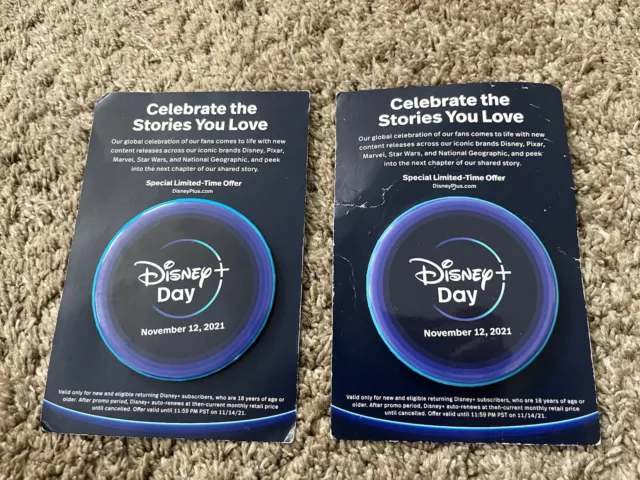 Disney+ Plus Day Pins November 12 2021 Set of 2 New on Card