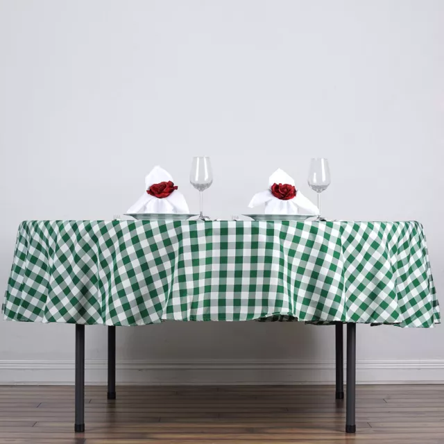 Green White Buffalo Plaid 70" ROUND Polyester Tablecloth Picnic Events Linens