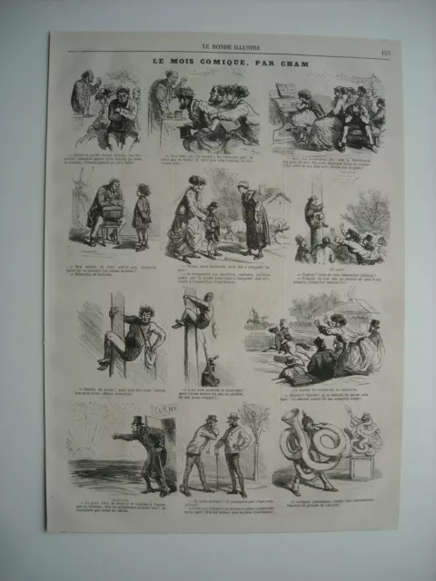 Caricatures 1867. Le Mois Comique, Par Cham. 12 Caricatures Avec Legendes.