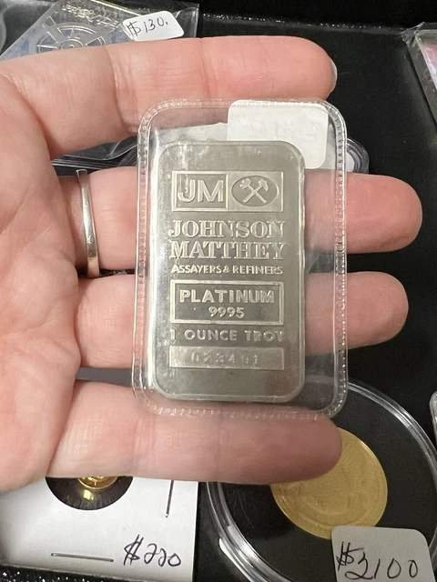1 oz .9995 Fine Platinum Bar - Johnson Matthey - Vintage Bar - Free Shipping