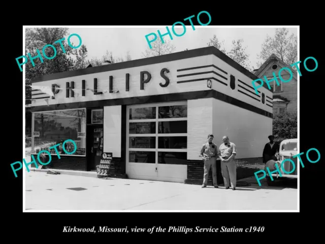 OLD 8x6 HISTORIC PHOTO OF KIRKWOOD MISSOURI THE PHILLIPS SERVICE STATION 1940