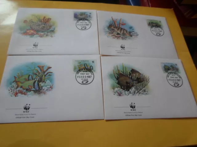 Antigua & Barbuda 1987 WWF Riff-Fische der Karibik 4 FDC Ersttagsbriefe