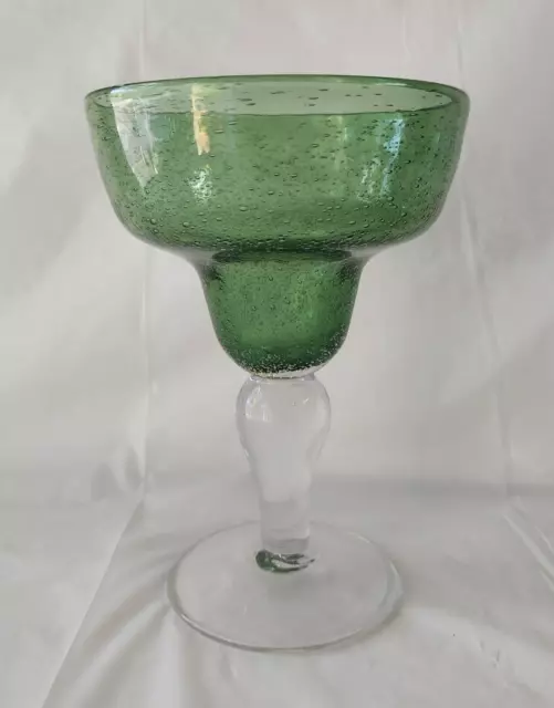 Artland Iris Margarita Highball Handblown Bubble Glasses Goblet Green