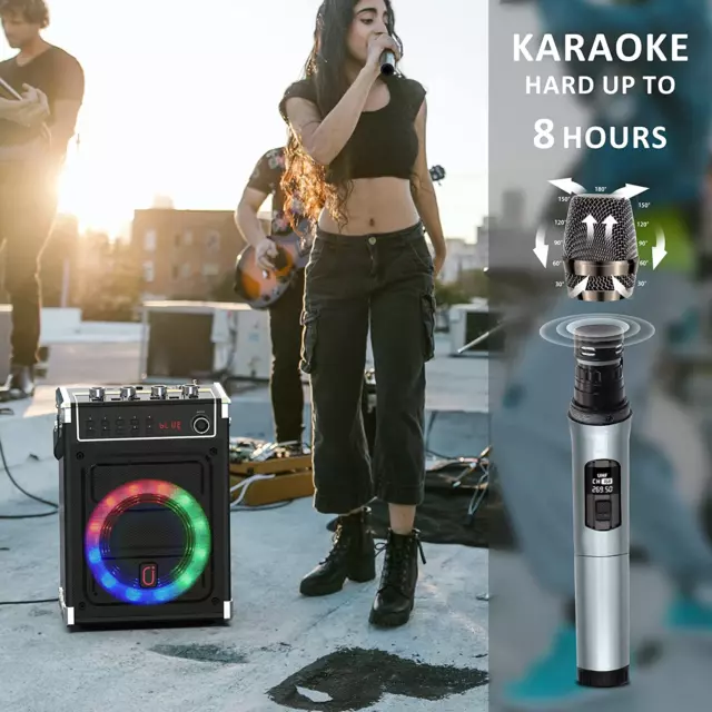 Portable Bluetooth Karaoke Machine Speaker PA System With 2 Wireless Microphones