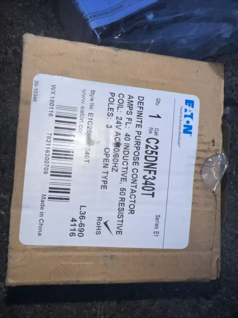 Eaton/Cutler  C25DNF340T Definite Purpose Contactor 3 Pole, 24VAC