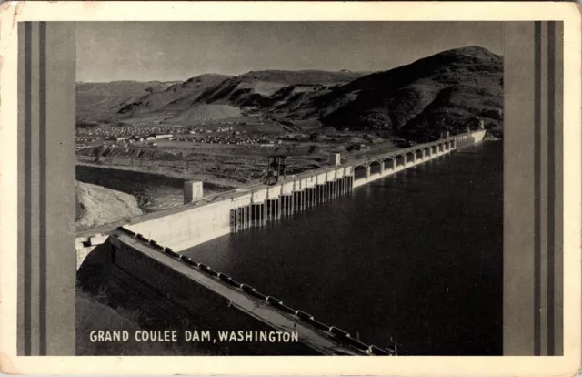 Washington Grand Coulee Dam Vintage Postcard  Aerial View B&W Early