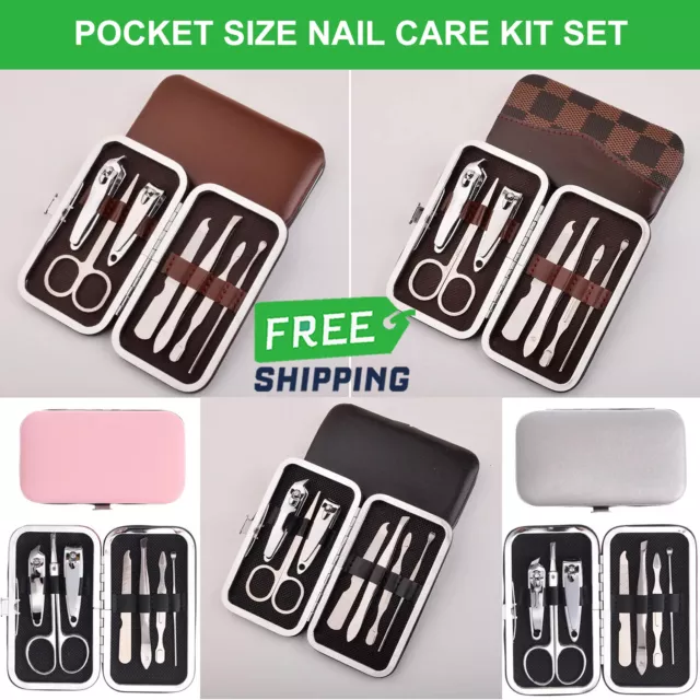 Pocket Size Nail Care Manicure Pedicure Set 7 Tool Kit Stainless Steel with Case