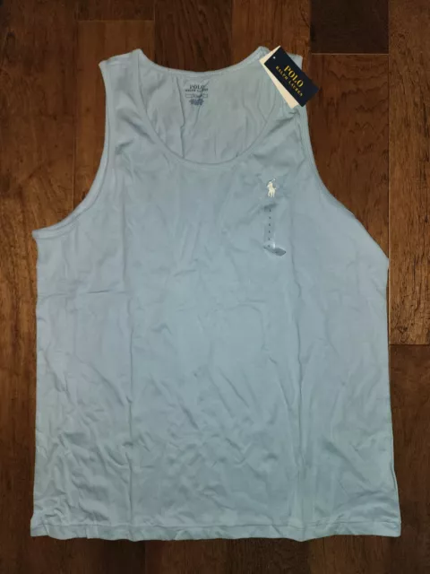 NWT Polo Ralph Lauren Men's Baby Blue Sleeveless Tank Top White Pony